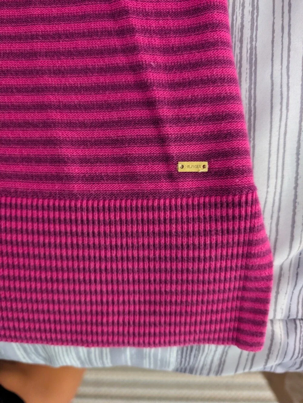 Tommy Hilfiger Hot Pink & Dark Pink Striped V-Neck Sweater